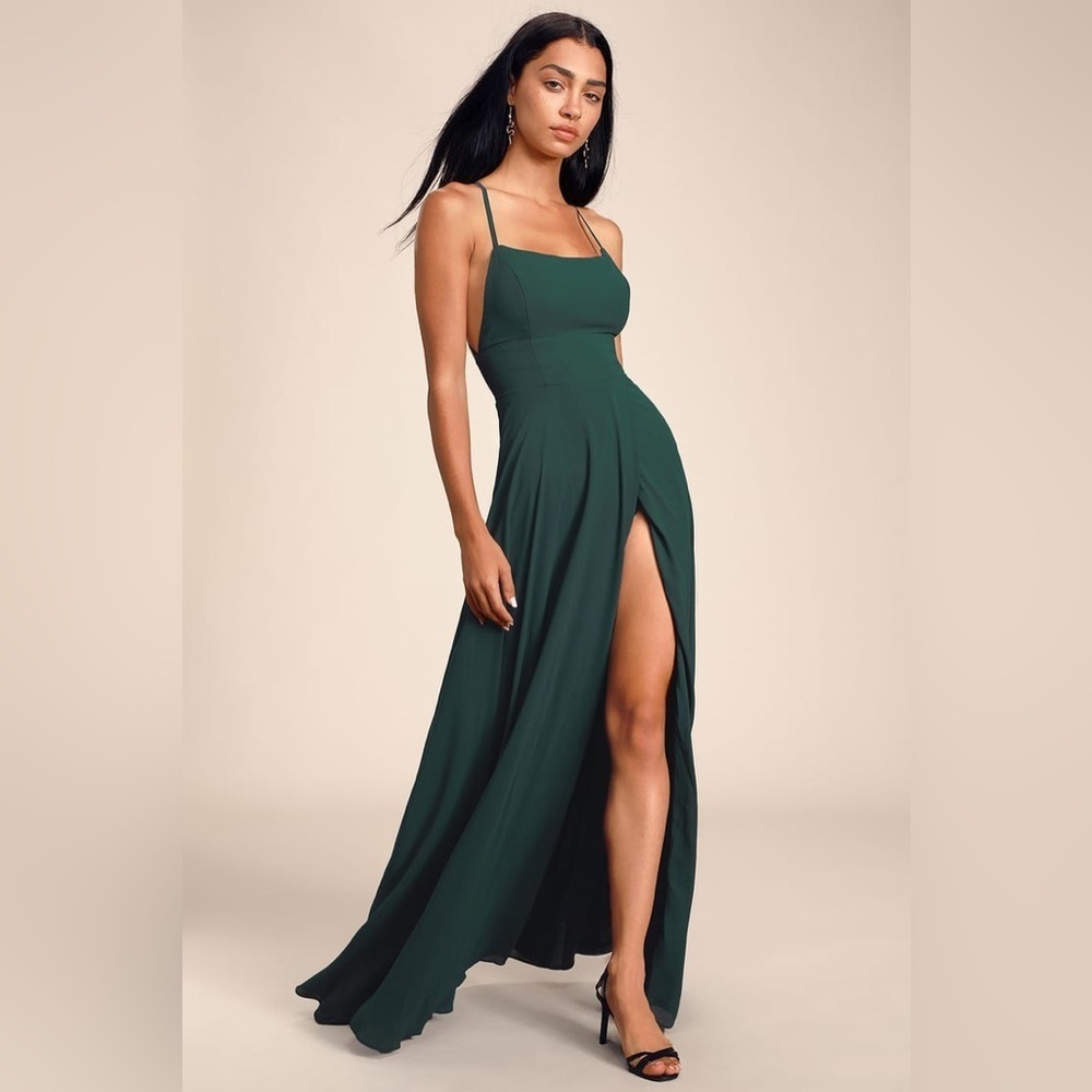 Lulu’s | Dreamy Romance Forest Green Backless Maxi Dress